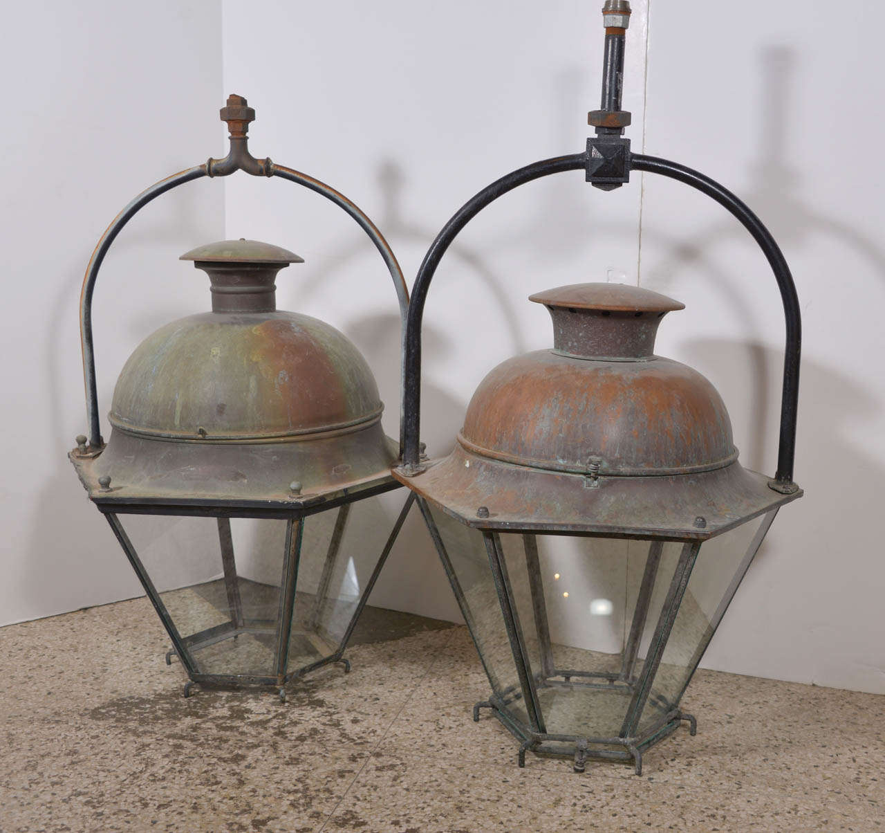 Large French copper lantern, octagonal design. Two lanterns available.