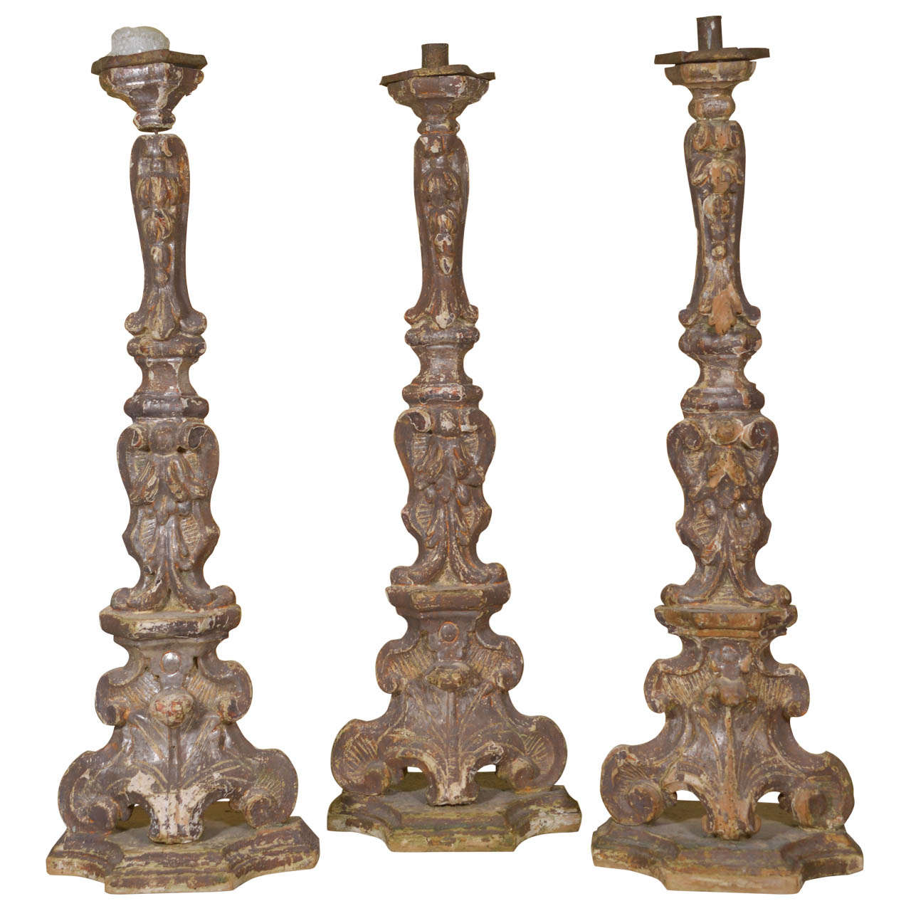 Set of Three 18th Century Italian Alter Candlesticks