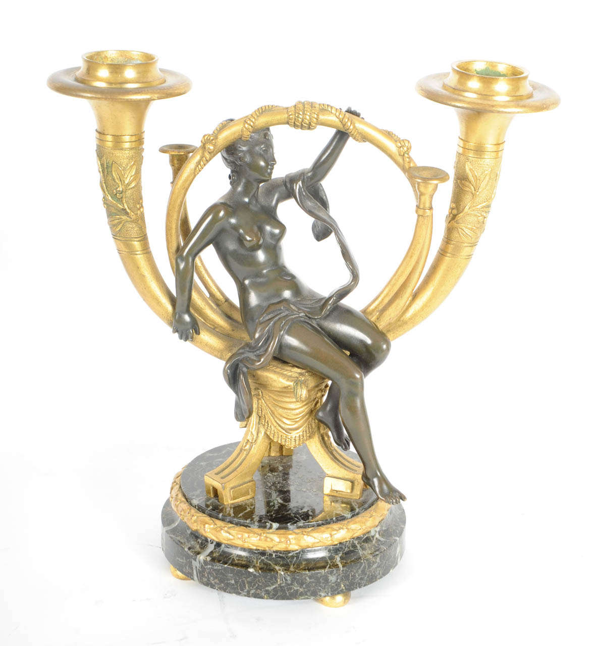 19th Century A lovely pair of French ormolu and patinated bronze candlesticks, after Alphonse Giroux, circa 1880 For Sale