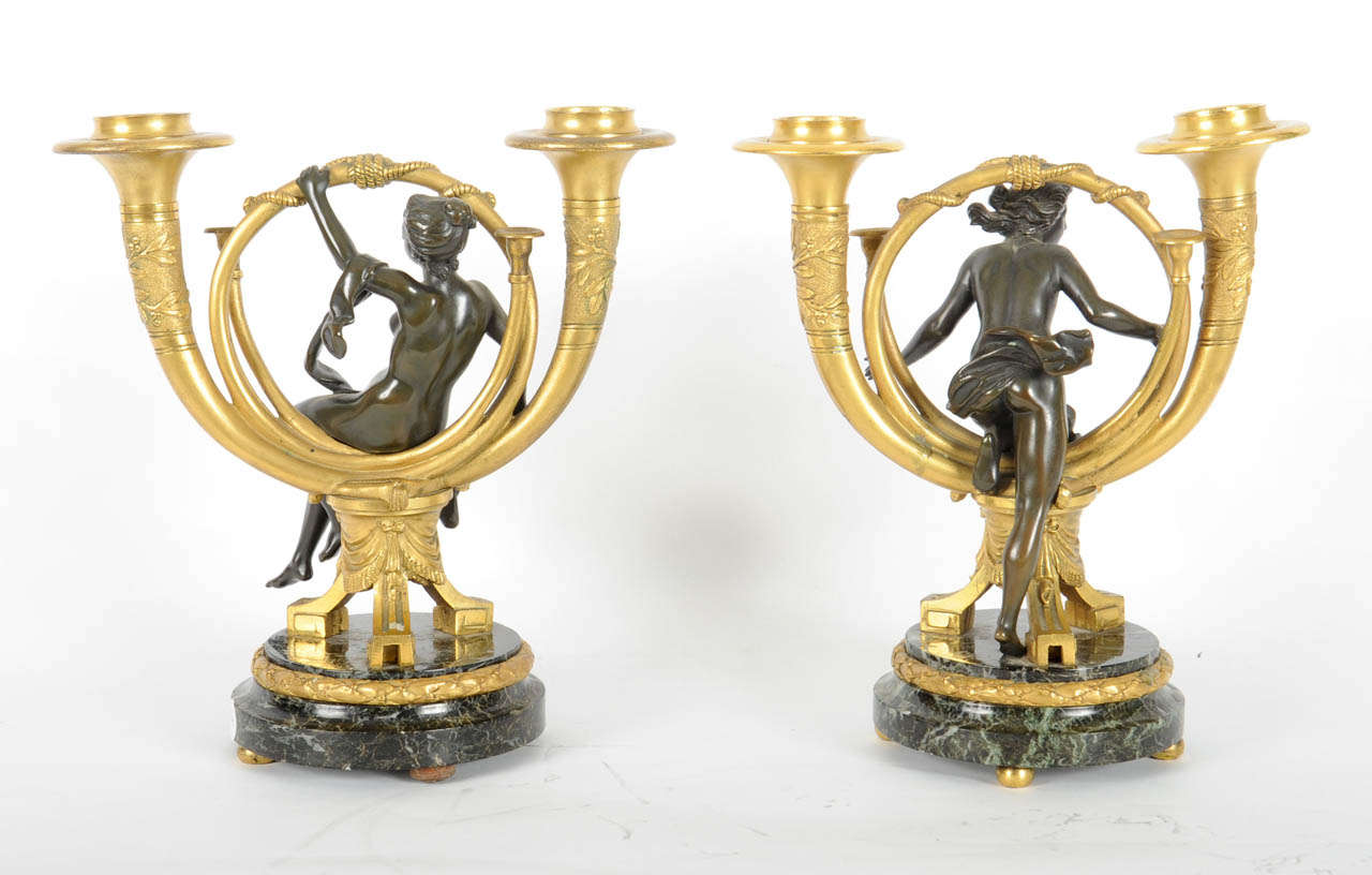 A lovely pair of French ormolu and patinated bronze candlesticks, after Alphonse Giroux, circa 1880 For Sale 2