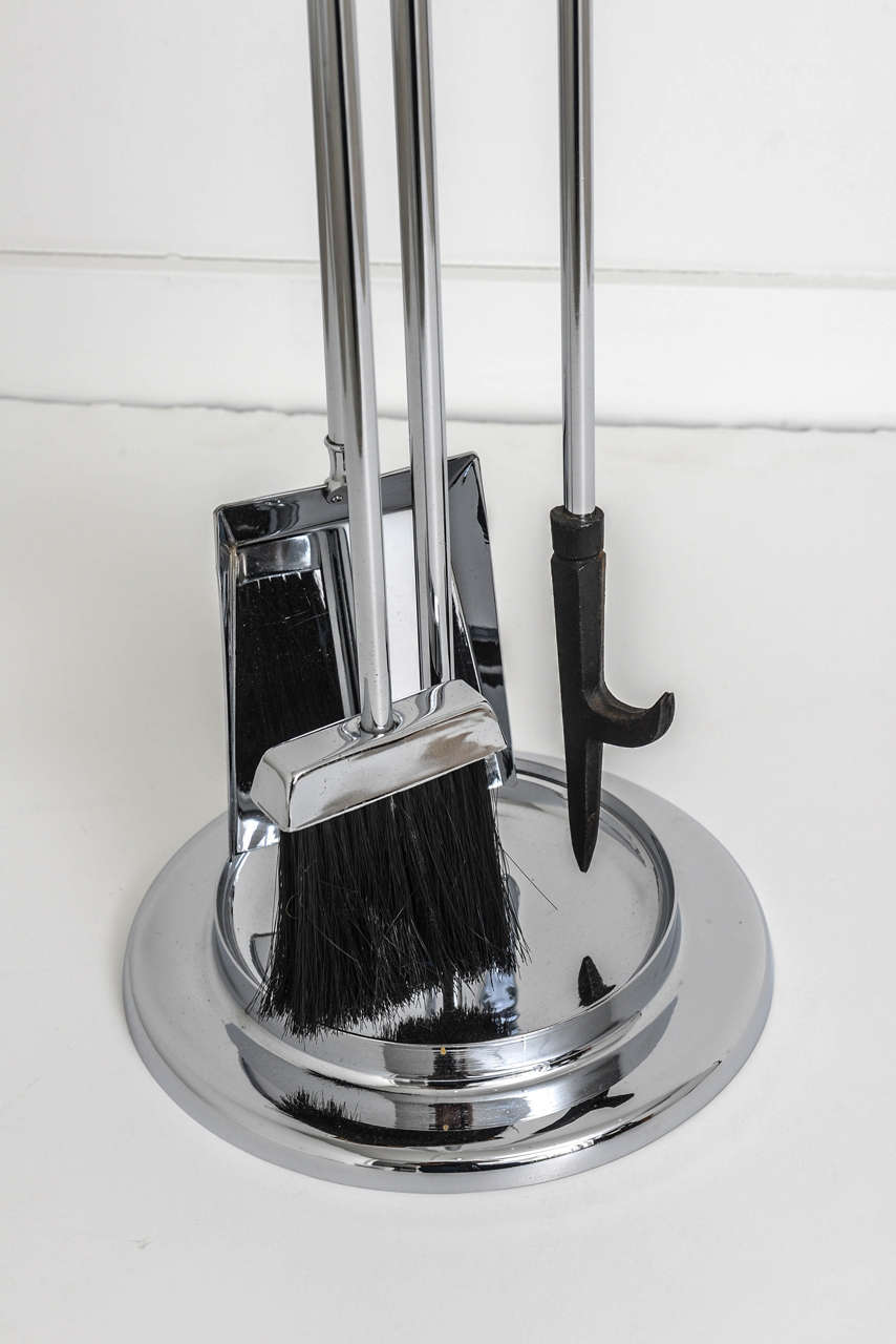 Late 20th Century Chrome and Lucite Fireplace Tool Set