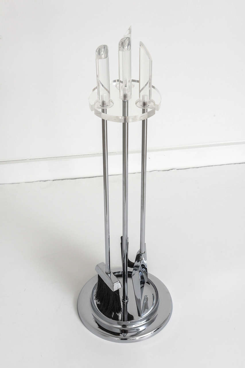 Chrome and Lucite Fireplace Tool Set 5