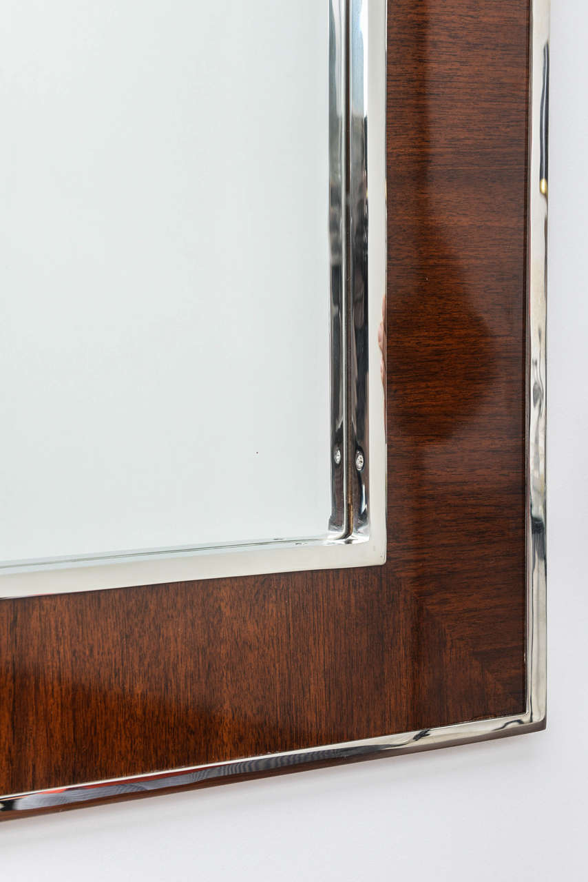 Wall Mirror in Polished Chrome and Mahogany  In Good Condition In West Palm Beach, FL