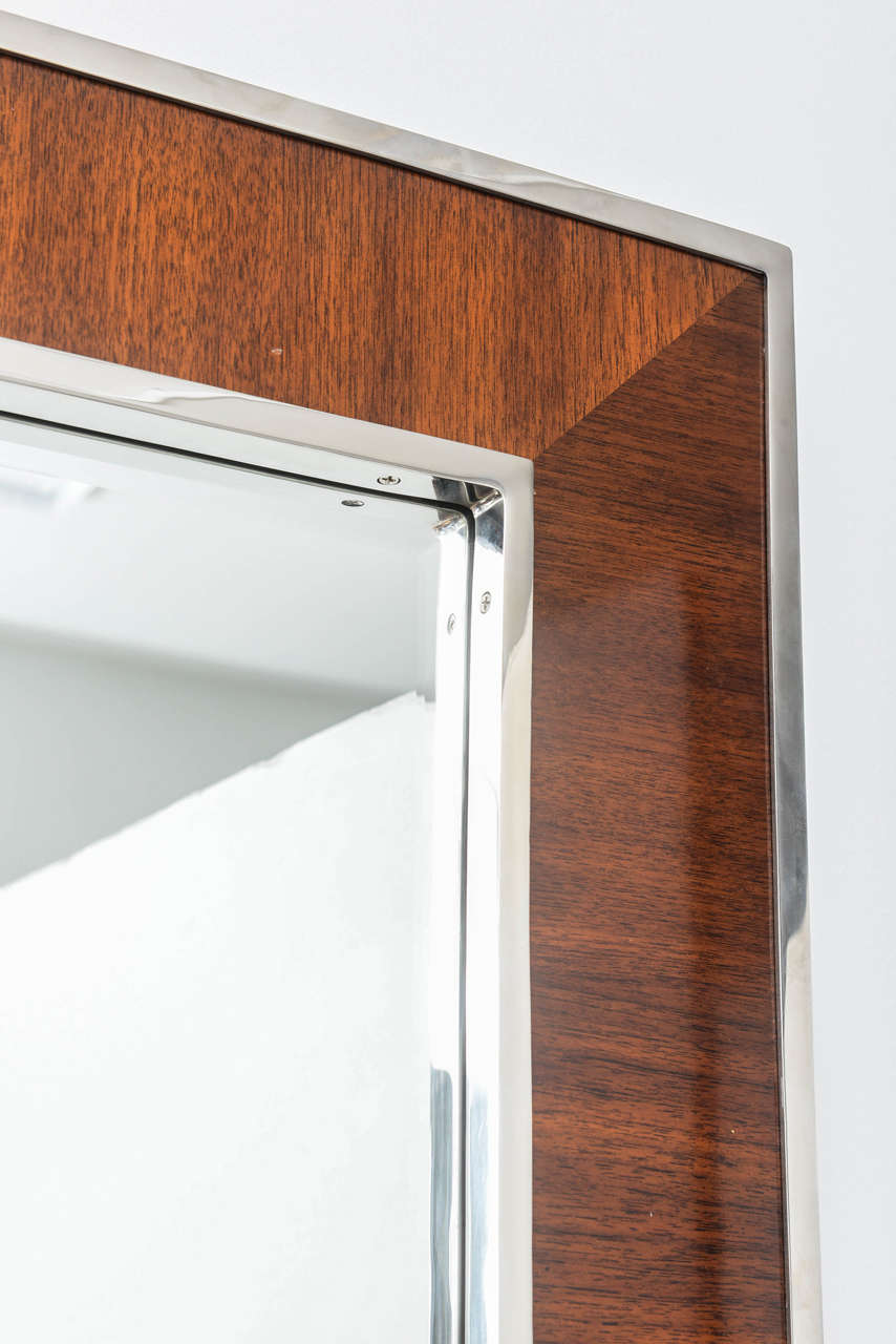 Wall Mirror in Polished Chrome and Mahogany  3