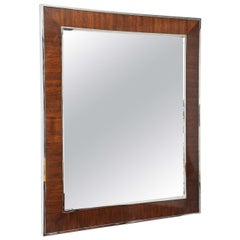 Wall Mirror in Polished Chrome and Mahogany 