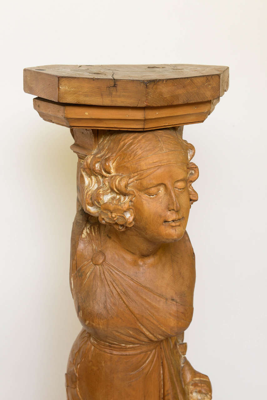 French Art Nouveau Carved Wood Figural Pedestal or Sculpture