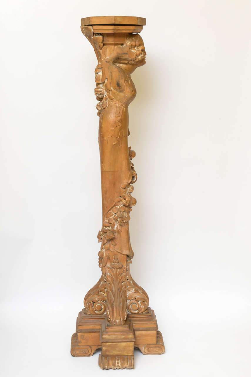 Art Nouveau Carved Wood Figural Pedestal or Sculpture In Good Condition In West Palm Beach, FL
