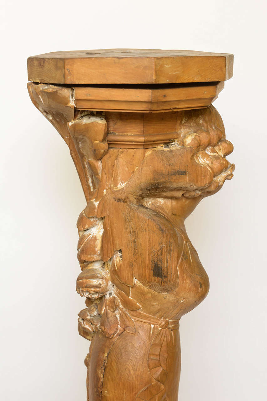 19th Century Art Nouveau Carved Wood Figural Pedestal or Sculpture