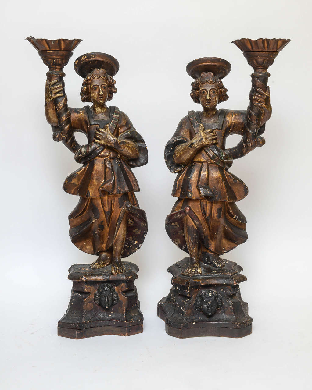 Pair of 19th Century Italian Terracotta Figural Pricket Stands In Good Condition In West Palm Beach, FL