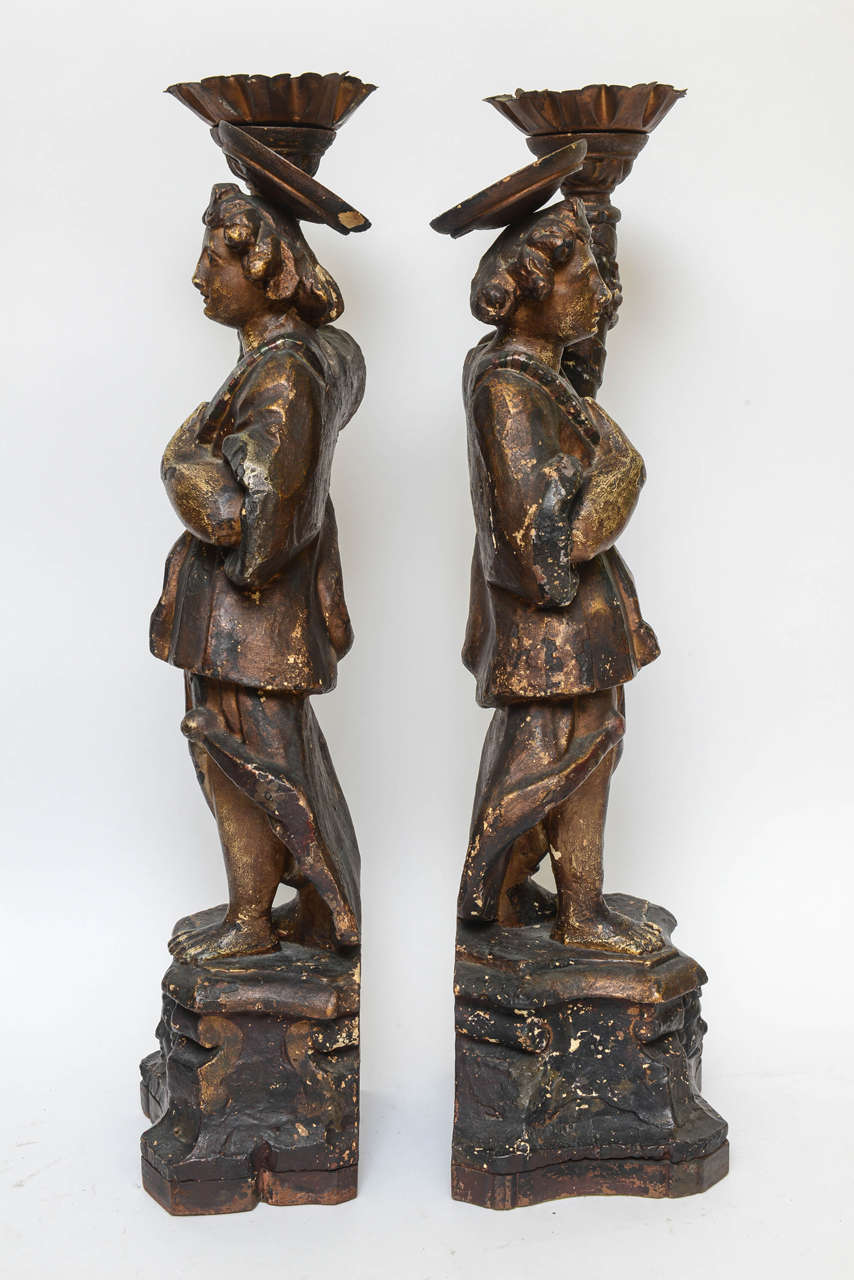 Pair of 19th Century Italian Terracotta Figural Pricket Stands 2