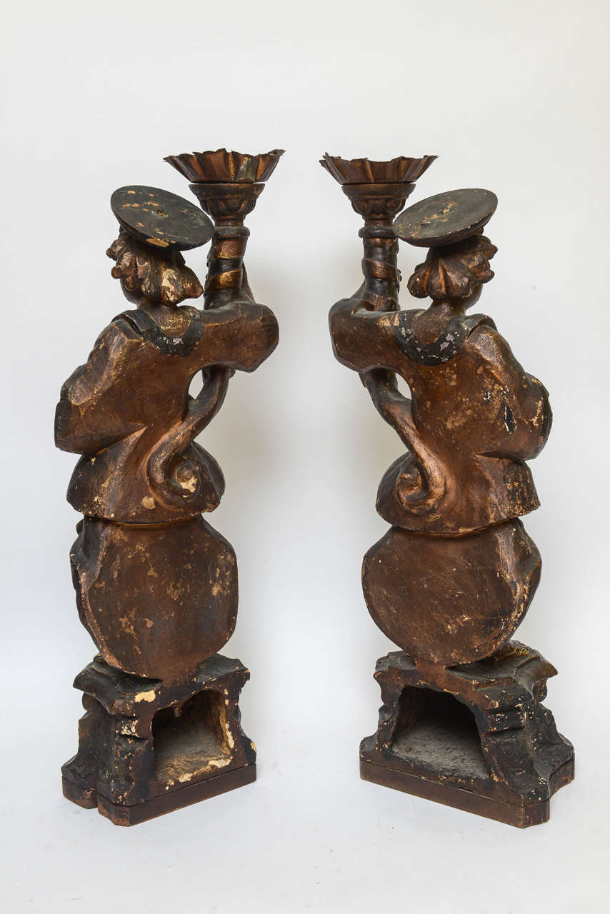 Pair of 19th Century Italian Terracotta Figural Pricket Stands 3