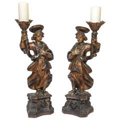 Pair of 19th Century Italian Terracotta Figural Pricket Stands