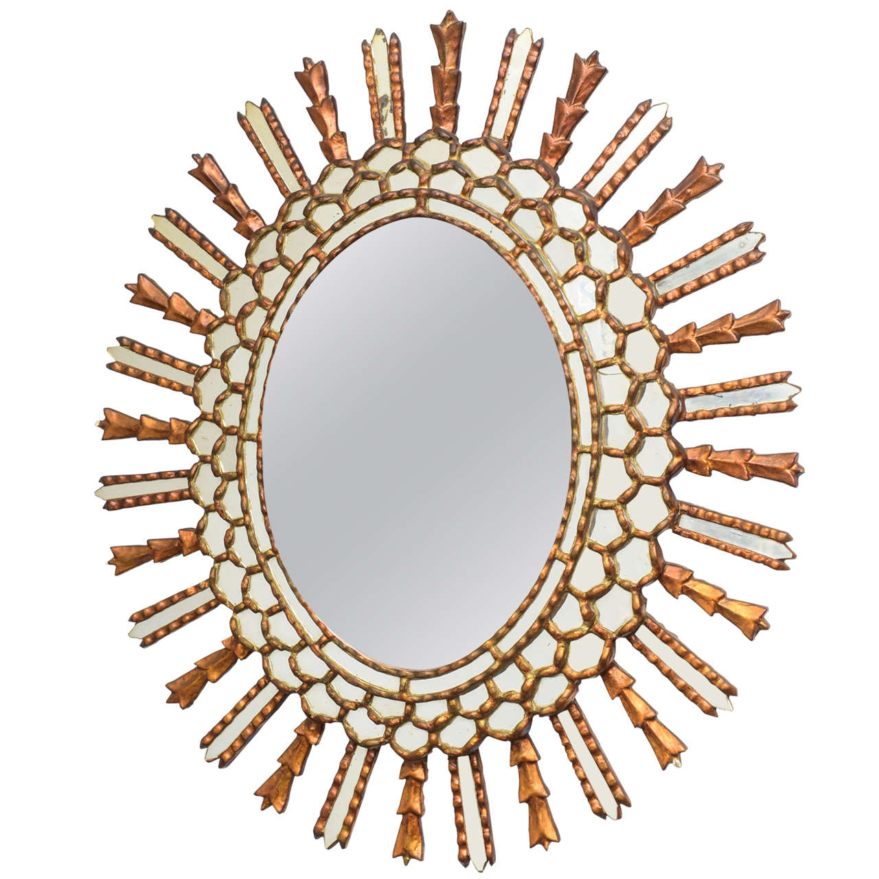 Beautiful Gold Oval European Vintage Starburst Mirror