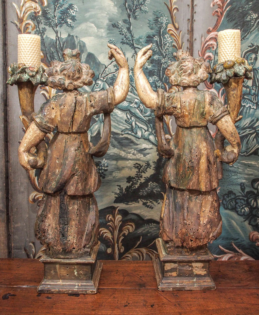 Pair of Italian Giltwood Maidens in Classical Dress with Cornucopia 6