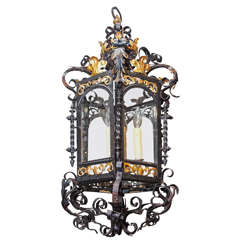 French Gilt and Painted Iron Lantern 11