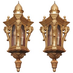 Antique Pair of Italian Carved Giltwood Lanterns