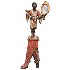 19th Century Venetian Polychromed Blackamoor Statue on a Draped Pedestal 8
