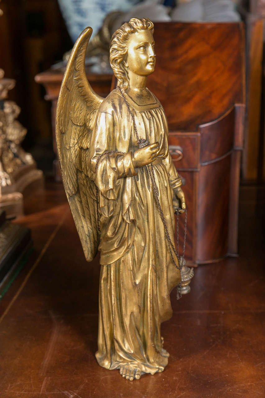 French Pair of Antique Gilt Bronze Angels