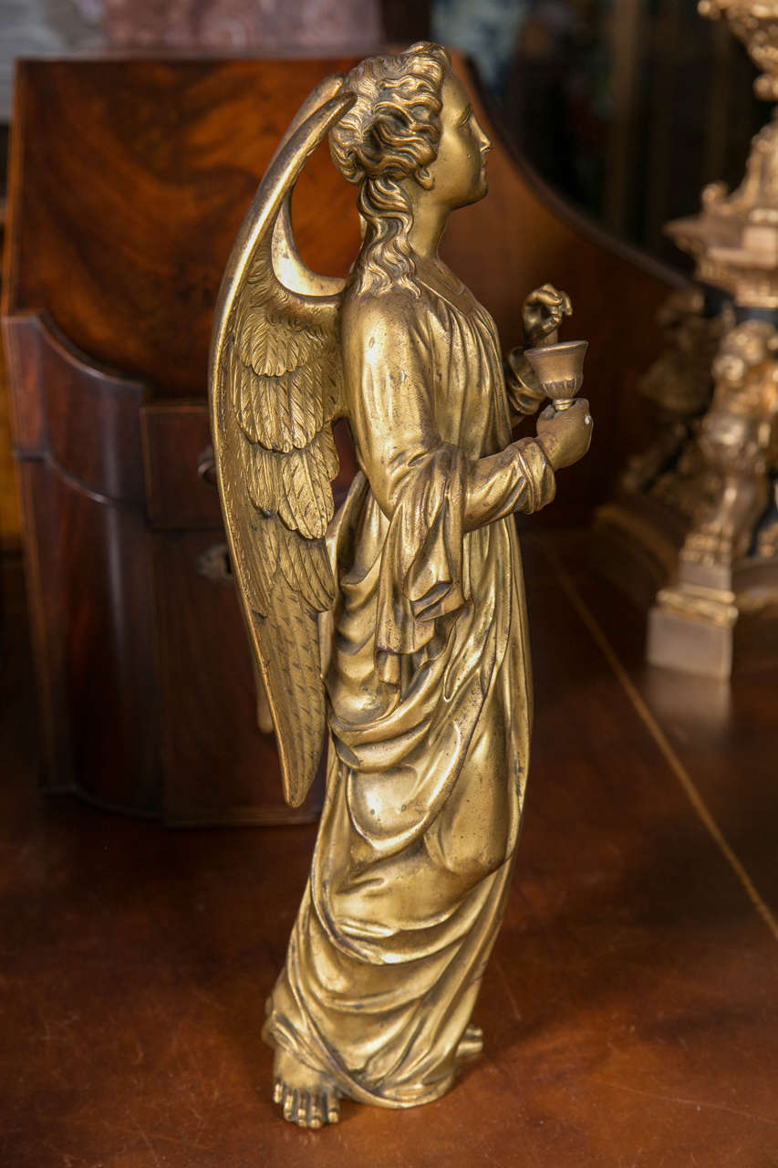 Pair of Antique Gilt Bronze Angels In Excellent Condition In Woodbury, CT