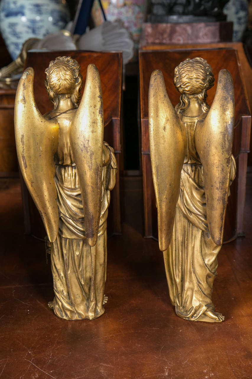18th Century Pair of Antique Gilt Bronze Angels