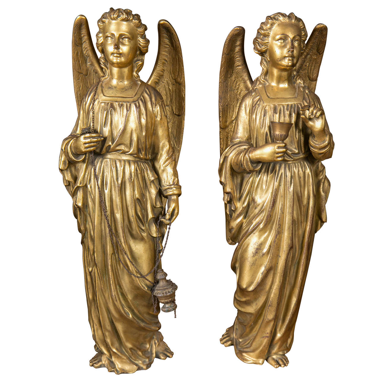 Pair of Antique Gilt Bronze Angels