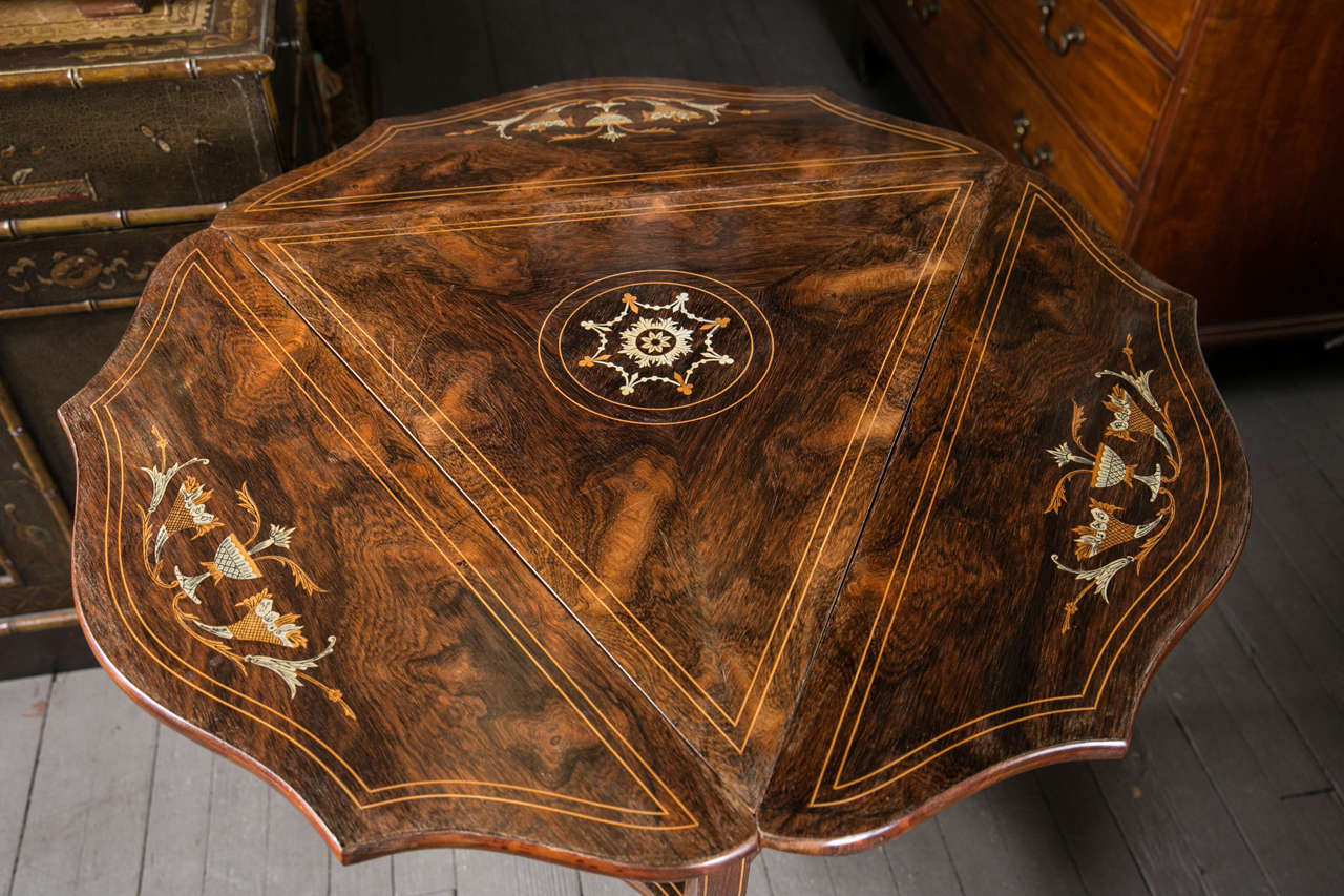 Unusual Pair of Three-Sided Inlaid Occassional Tables 1