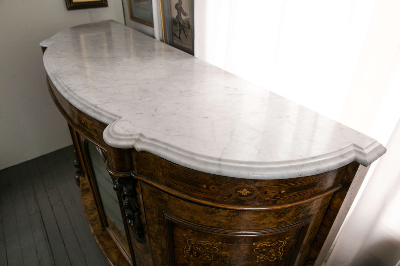 American Marble-Top and Burl Walnut Renaissance Revival Credenza For Sale