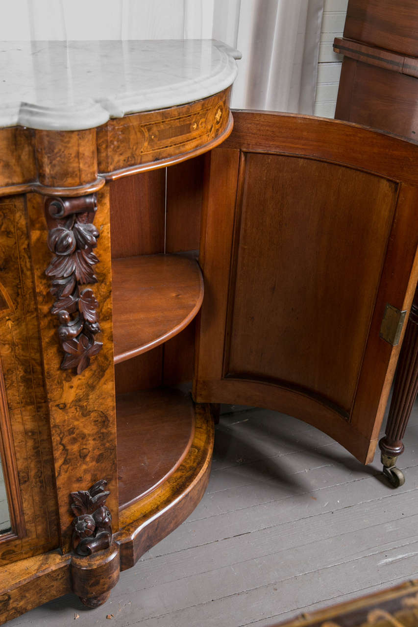 Hand-Crafted Marble-Top and Burl Walnut Renaissance Revival Credenza For Sale