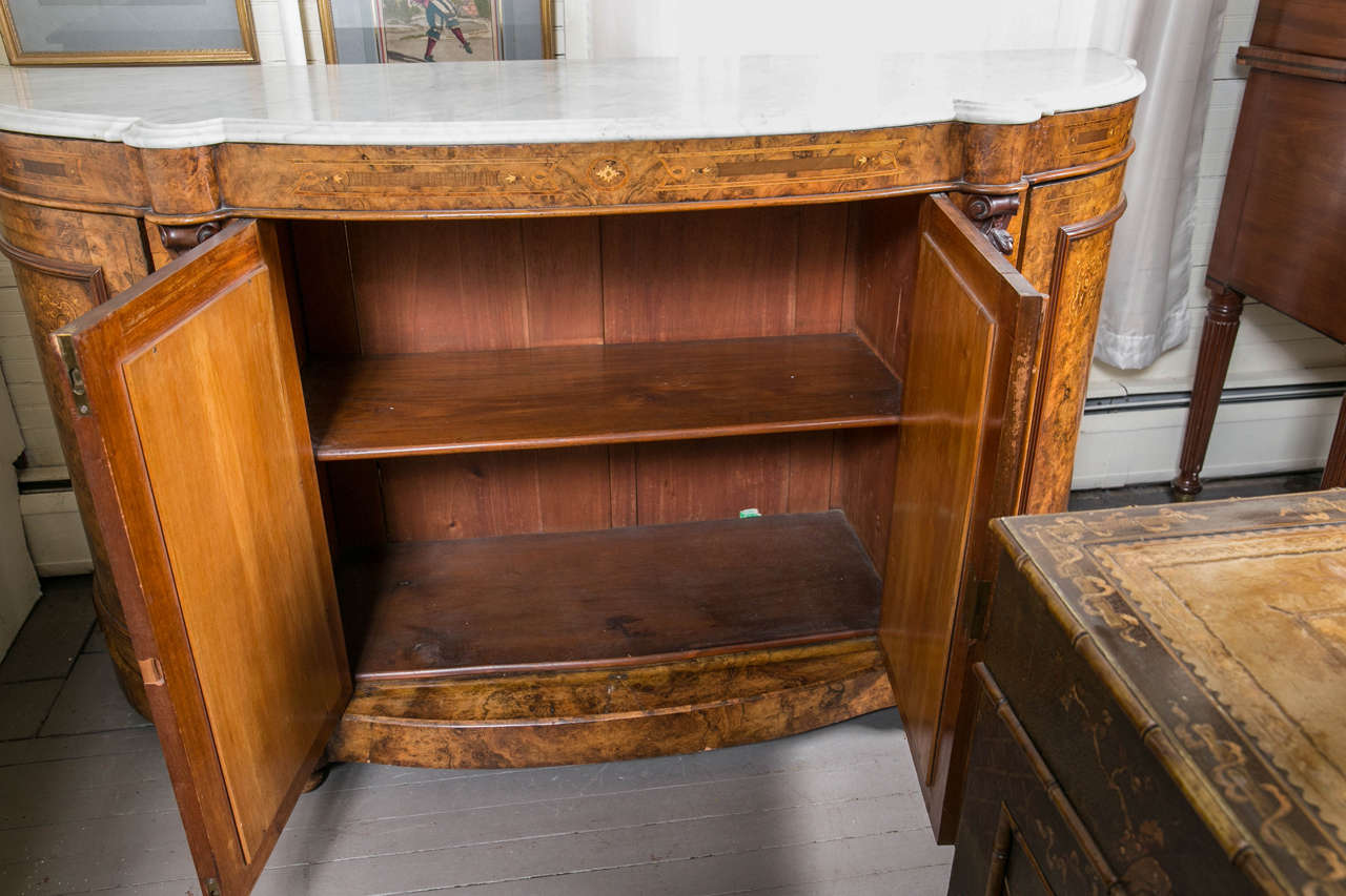 Marble-Top and Burl Walnut Renaissance Revival Credenza For Sale 2
