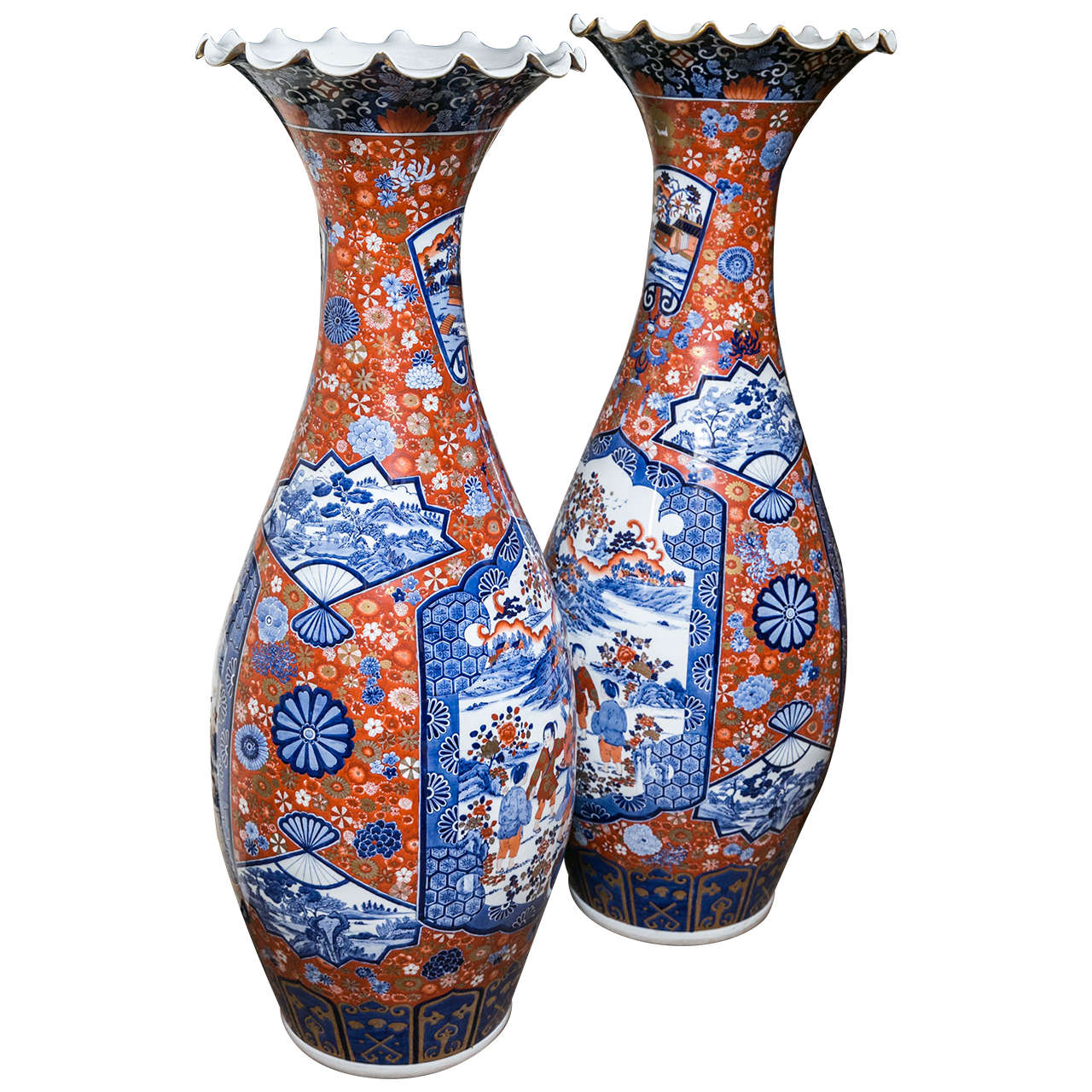 Large Pair of Imari Floor Vases For Sale