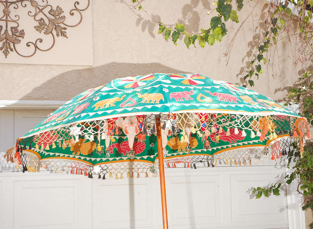 Unknown Multi Colored Indian Umbrella with Mirrors and Animals