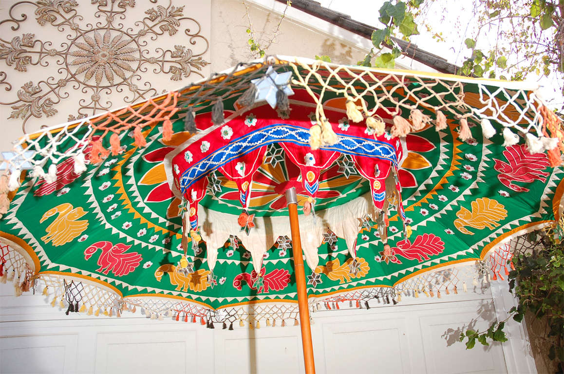 Multi Colored Indian Umbrella with Mirrors and Animals 1
