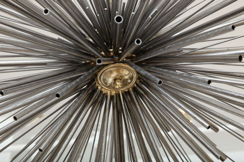 Welded Custom Supernova Chandelier in Natural Steel by Lou Blass, with 18 Lights For Sale