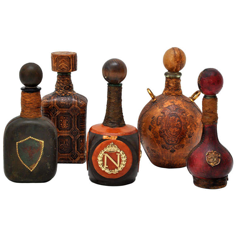 Collection of English Leather Decanters