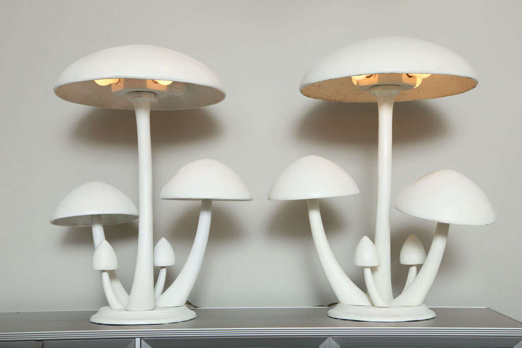 Mid-20th Century Pair Cast Aluminum Mushroom Table Lamps