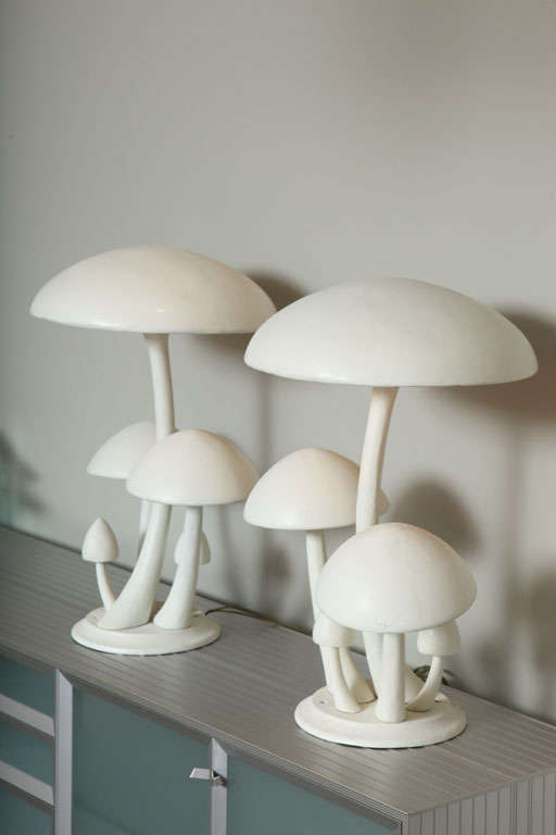Pair Cast Aluminum Mushroom Table Lamps 3