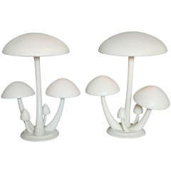 Pair Cast Aluminum Mushroom Table Lamps