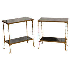 Pr French Gilt Bronze Faux Bamboo Side Tables