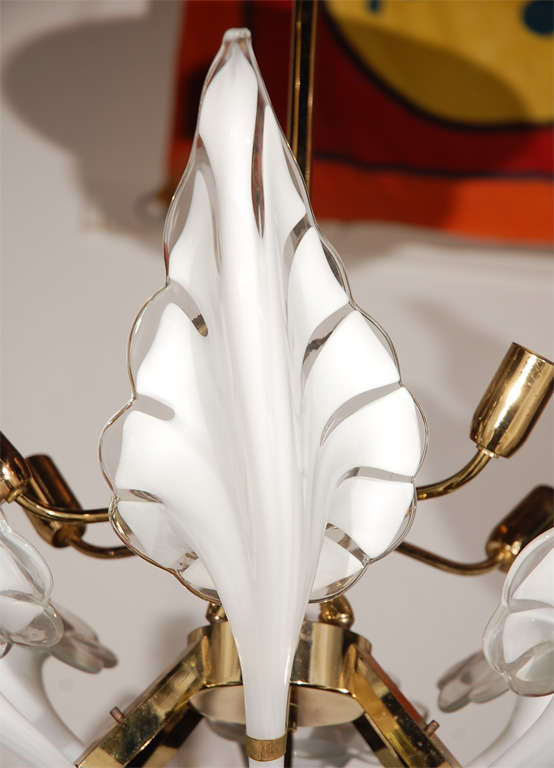 Mid-Century Modern 1960's Murano Glass & Brass Six Light Chandelier For Sale