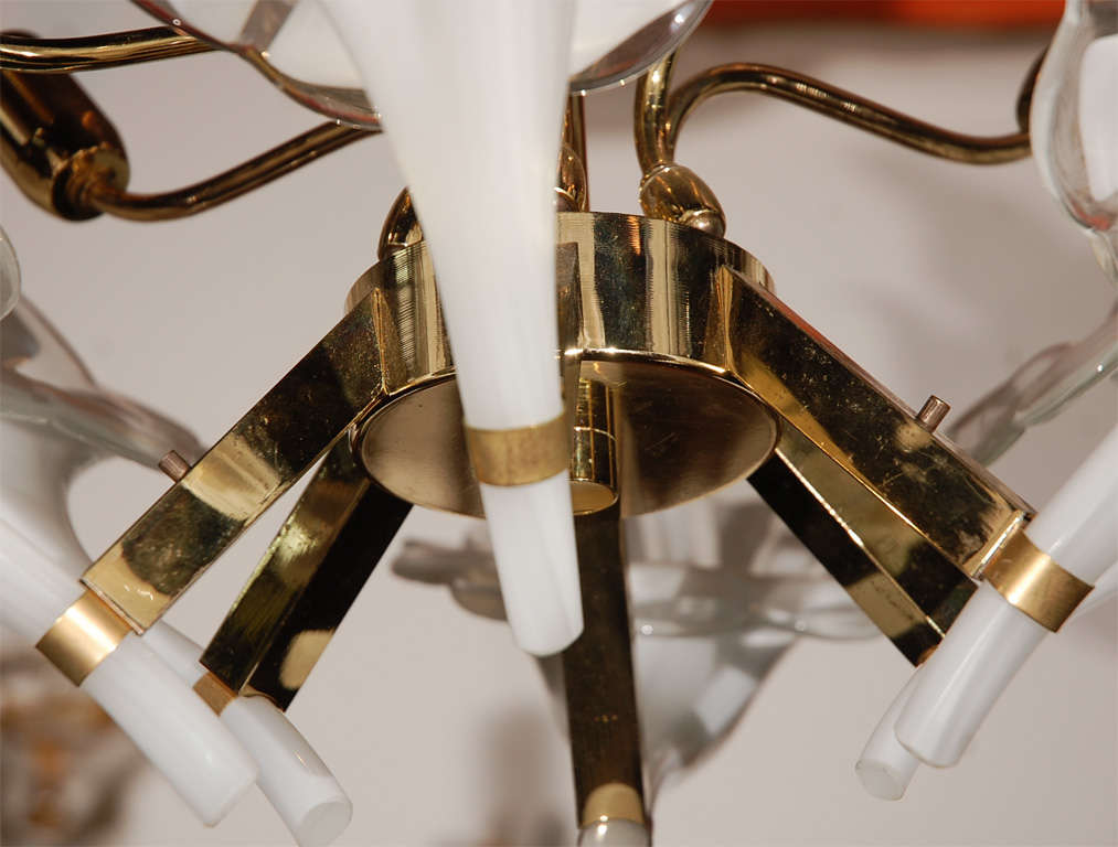 Italian 1960's Murano Glass & Brass Six Light Chandelier For Sale