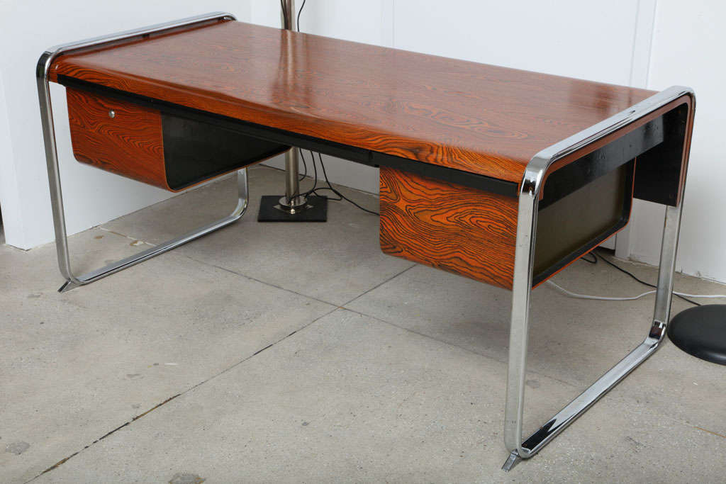 African Zebra wood and chrome
Desk with 2 drawers