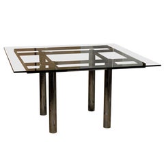 Mid-Century Contemporary Metal Dining Table, Attributed to Tobia Scarpa