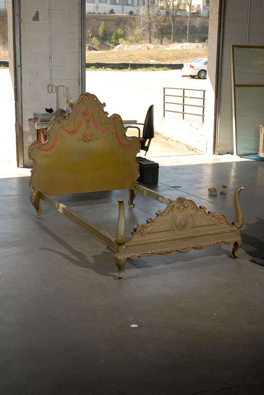 Pair of 18th-19th century Venetian style twin beds, headboard, foot board and rails.
   