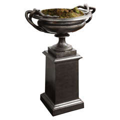 Antique A Monumental Classical Modern Iron Planter and Pedestal