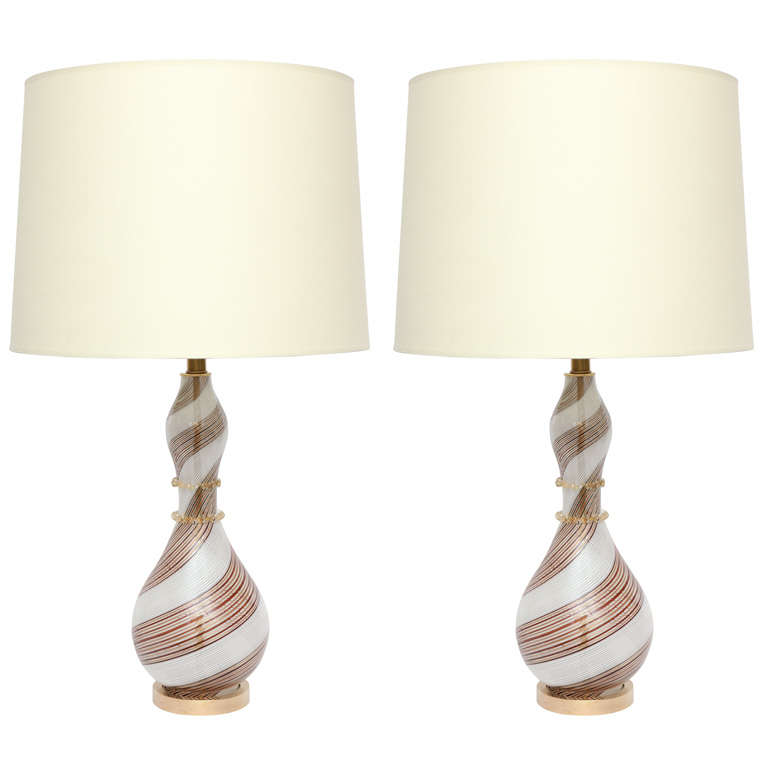 Pair of 1940s Dino Martens Italian Art Glass Lamps