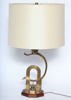 Table Lamp Art Deco Sculptural Cubist Form Wood and Brass, 1920s