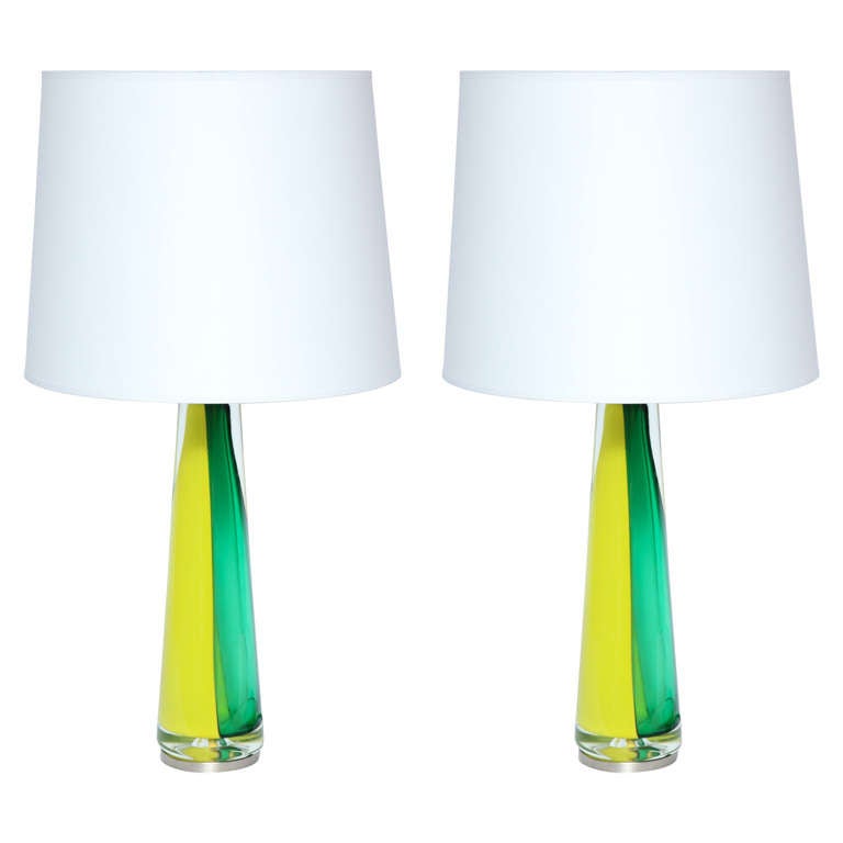 Seguso Table Lamps Pair Mid Century Modern Murano Art Glass Italy 1960's For Sale