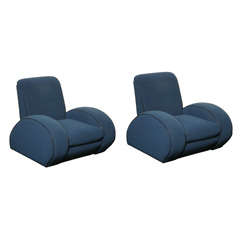 Vintage Pair of Blue Lounge Chairs
