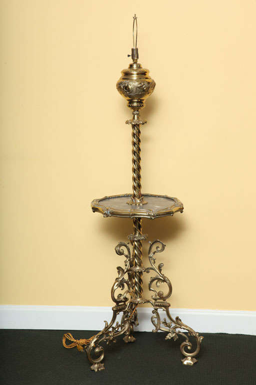 English Victorian Brass And Marble Floor Lamp