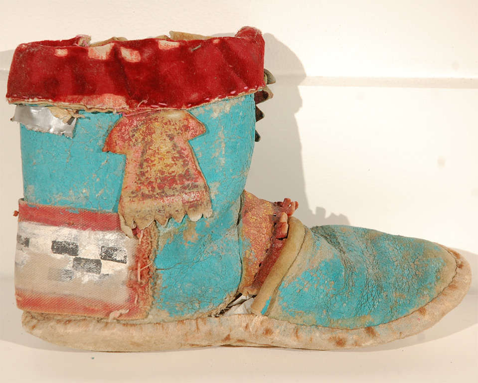 Pair of Zuni Ceremonial Moccasins In Distressed Condition In Van Nuys, CA